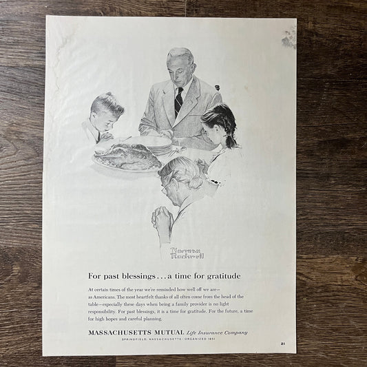 Family Praying Blessings Norman Rockwell MA Mutual Vintage Magazine Ad 10x14 V7