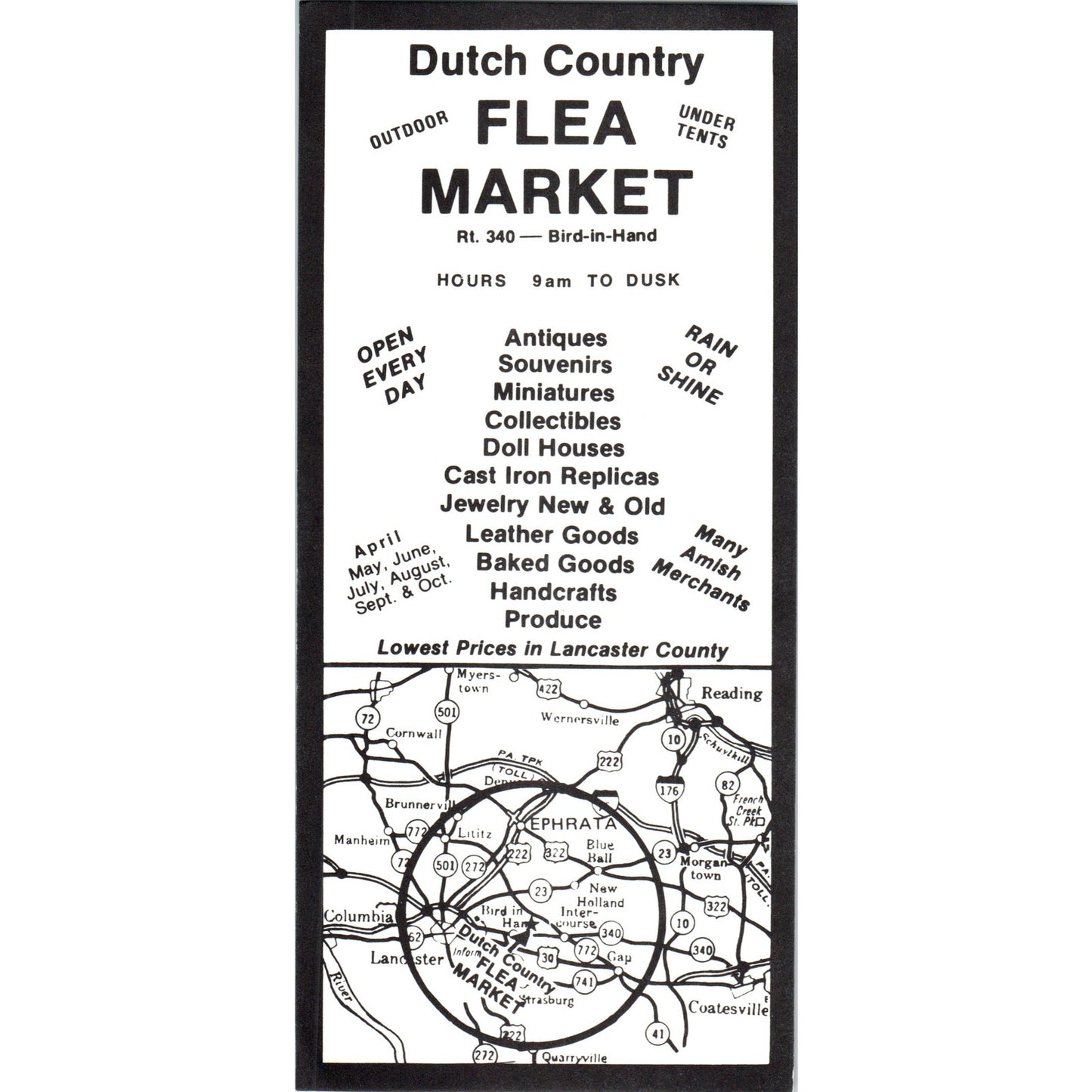 1970s The Dutch Country Flea Market Lancaster County PA Travel Leaflet TF4-BB