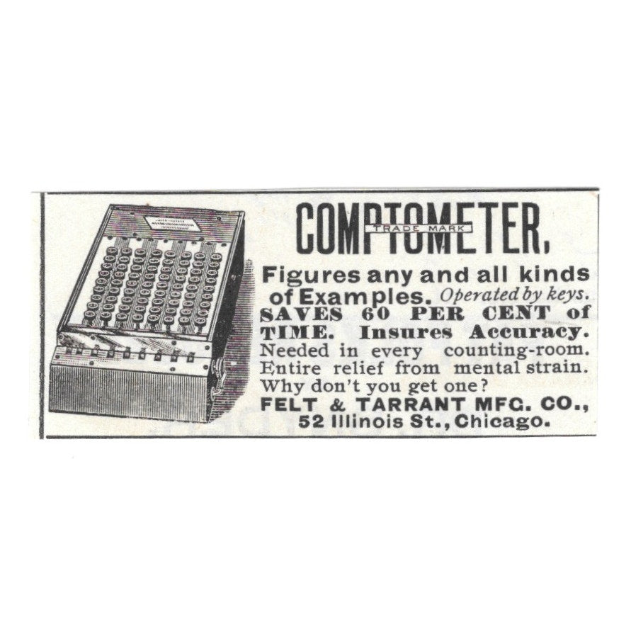 Felt & Tarrant Mfg Co Comptometer 52 Illinois St Chicago 1892 Ad AG2-S20