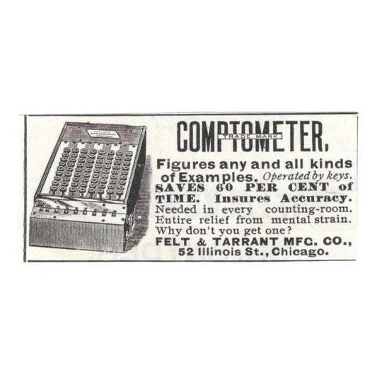 Felt & Tarrant Mfg Co Comptometer 52 Illinois St Chicago 1892 Ad AG2-S20