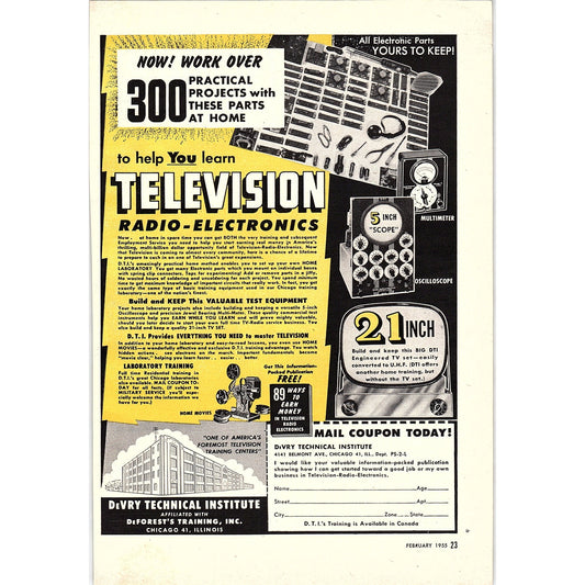 Learn Television Radio-Electronics DeVry Technical Institute 1955 Ad AG1-7