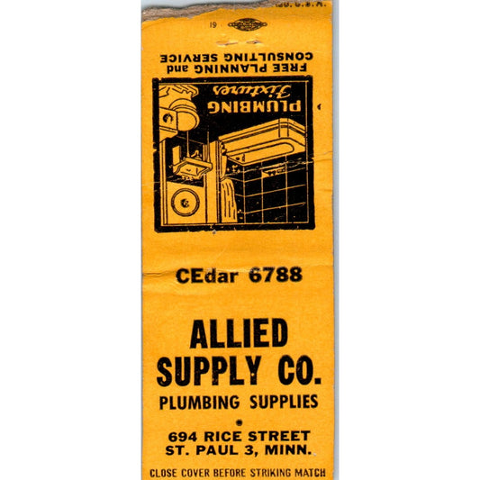 Allied Supply Co Plumbing St. Paul MN Vintage Matchbook Cover SD4-Y17