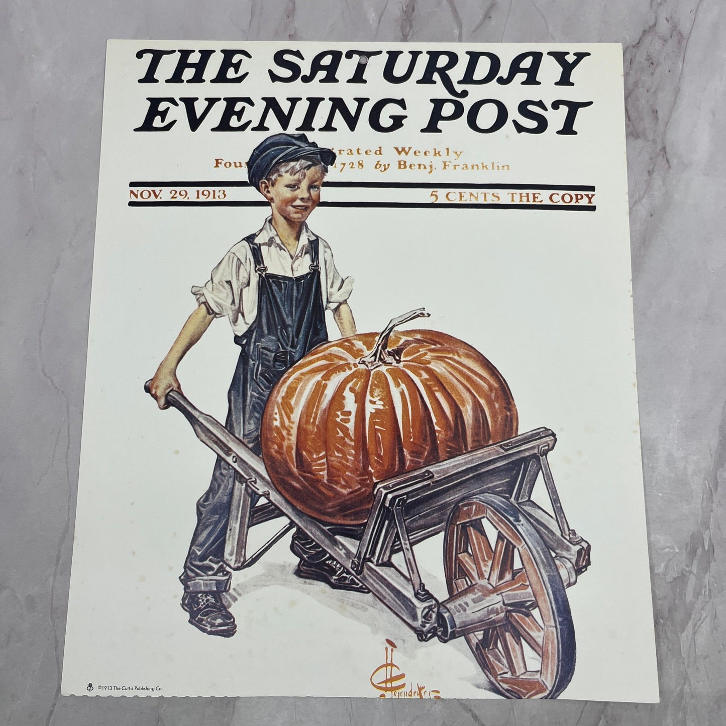 J.C. Leyendecker Pumpkin in Wheelbarrow Saturday Evening Post Repro 9x11 V14-5