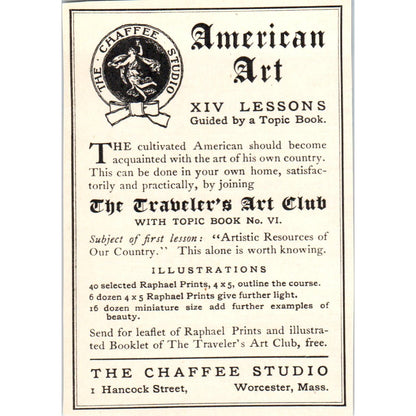 American Art XIV Lessons The Chaffee Studio Worcester c1905 Victorian Ad AE9-MA6