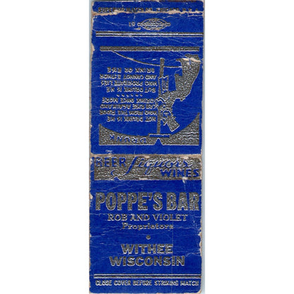 Poppe's Bar Rob and Violet Withee WI Vintage Matchbook Cover SD4-Y1