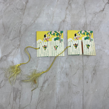 Vintage Set of Two Fold Out Bridge Tally Cards Girl Picking Flowers AE4