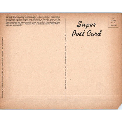 Memorial Plaza - St. Louis MO - Vintage Super Giant Postcard AD7
