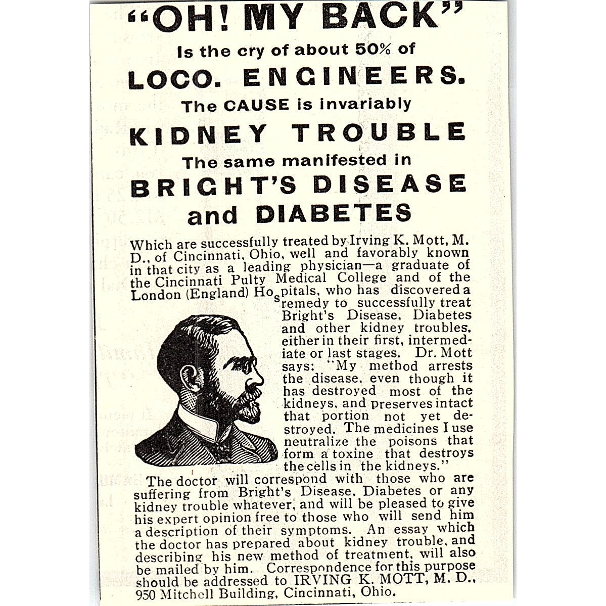 Irving K Mott MD Cincinnati OH Treatment for Engineers 1914 Original Ad AF3-Q4