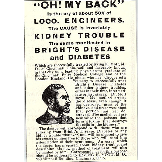 Irving K Mott MD Cincinnati OH Treatment for Engineers 1914 Original Ad AF3-Q4