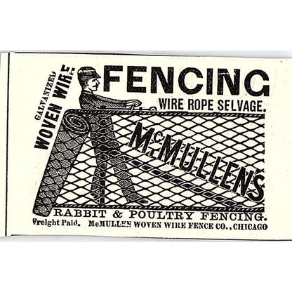 McMullens Woven Wire Fence Co Chicago 1892 Ad AG2-S27