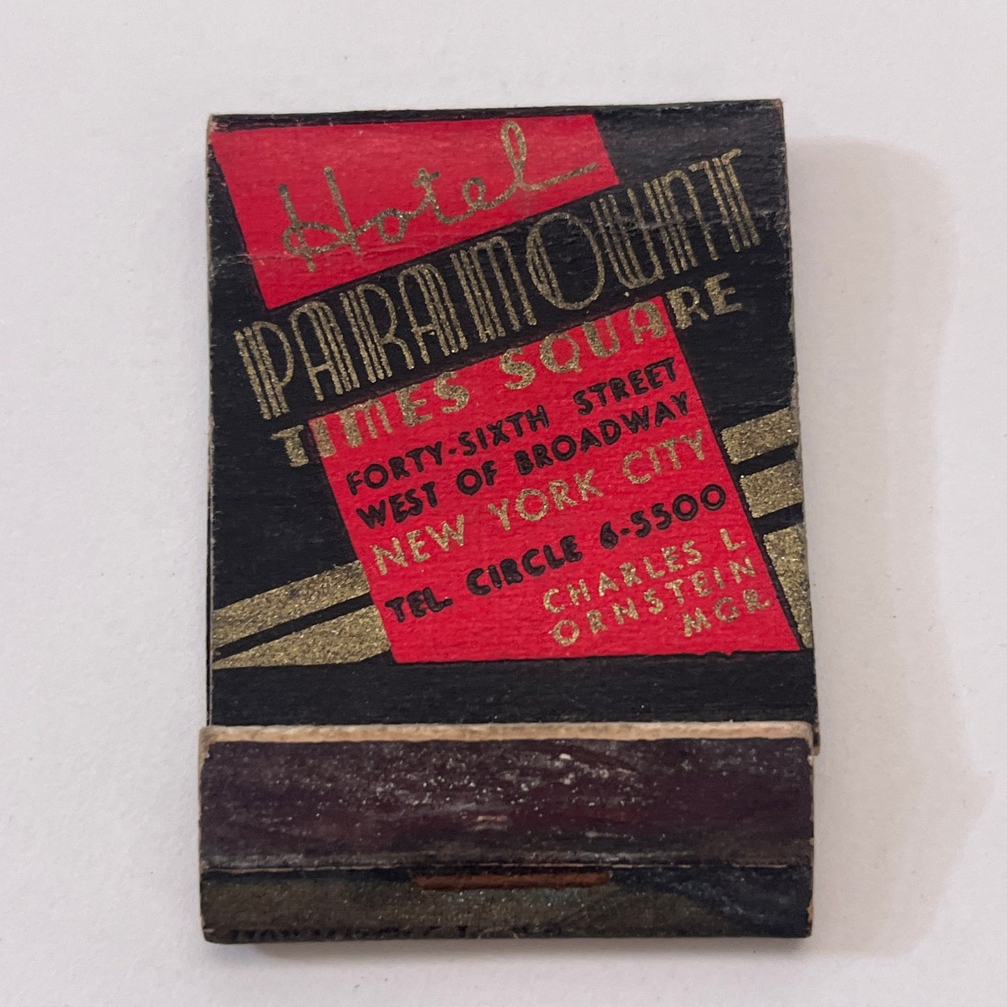 Hotel Paramount Times Square Charles L Ornstein Vintage Matchbook Cover TB8-MB-9