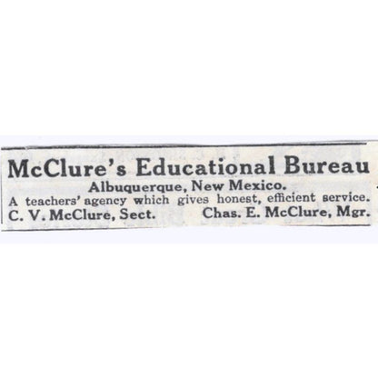 1931 Chas. E. McClure Educational Bureau Albuquerque NM Advertisement AE5-SA2