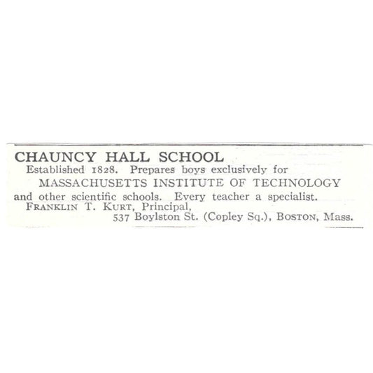 Chauncey Hall School Franklin T Kurt Boston c1918 Original Advertisement AE5-SV2