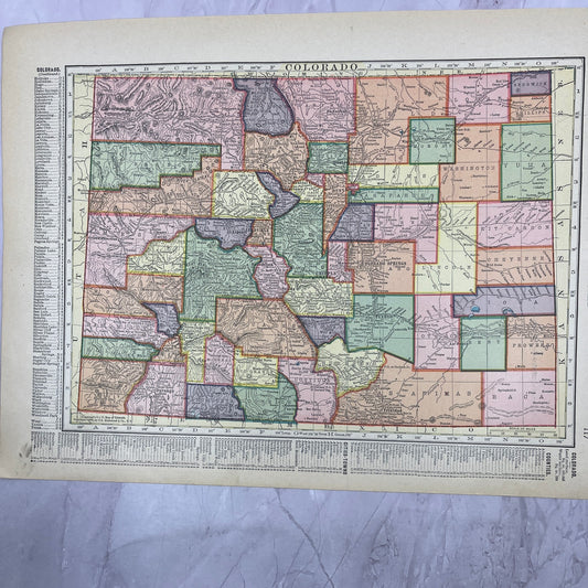 Map of Colorado, New Mexico Double Sided 1910 Print V14-7