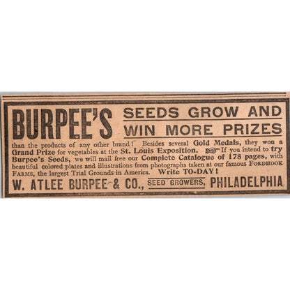 Burpee's Seeds W. Atlee Burpee & Co Philadelphia 1905 Magazine Ad AF1-NH3