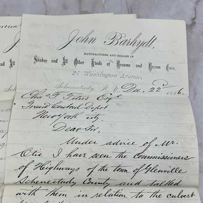 1886 Handwritten Letter John Barhydt Broom Maker Schenectady NY TG9-E1