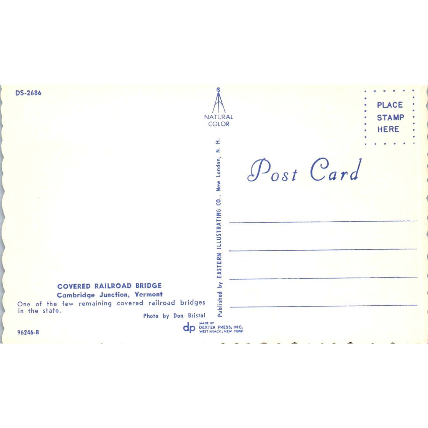 Railroad Bridge Cambridge Junction Vermont Covered Bridge Postcard PC5