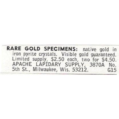 Apache Lapidary Supply Gold Specimens Milwaukee WI 1964 Magazine Ad AB6-LJS2