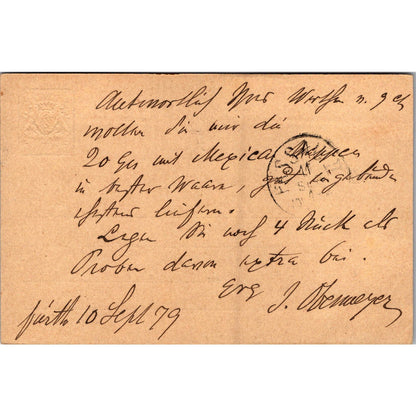 Mayerhofer & Kleman Fuerth J. Obermayer 1879 German Reich Postcard P5-11