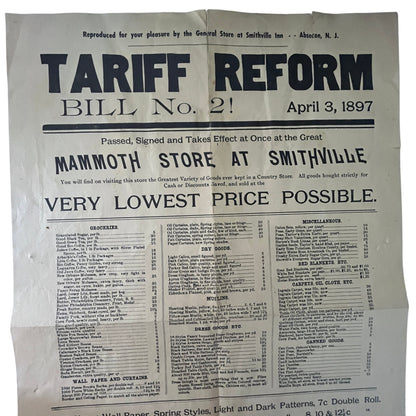 Mammoth Store at Smithville Absecon NJ McKinley Tariff Reform Broadside AJ1-1