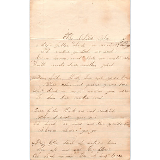 1870s Handwritten Poem - The Child's Plea D21