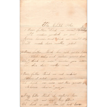 1870s Handwritten Poem - The Child's Plea Ida B. Leman Soudersburg PA D21