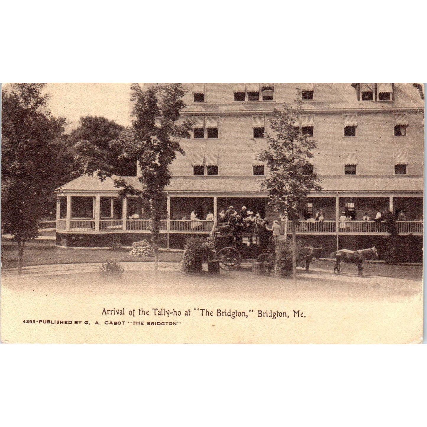 c1910 Arrival of the Tally-Ho at The Bridgton Maine Original Postcard PC10