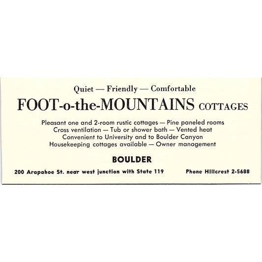 Foot-o-the-Mountains Cottages Boulder CO 1958 Ad AG1-M2