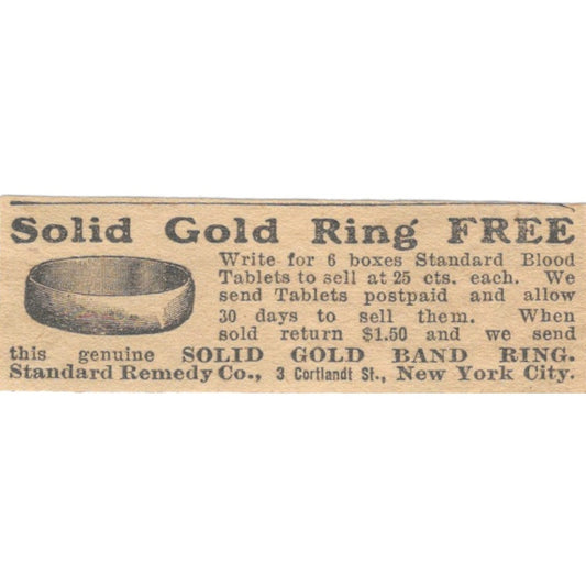 Gold Ring Offer Standard Remedy Co NYC NY 1910 Magazine Ad AF1-SS8