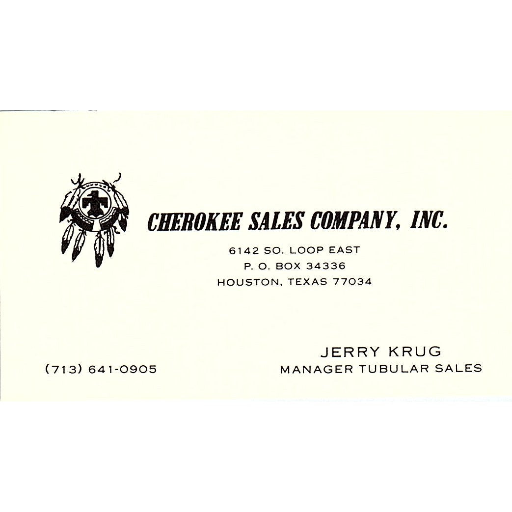 Jerry Krug Cherokee Sales Company Houston Vintage Business Card SE5-B2