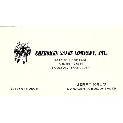 Jerry Krug Cherokee Sales Company Houston Vintage Business Card SE5-B2