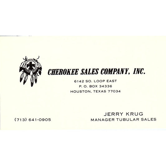 Jerry Krug Cherokee Sales Company Houston Vintage Business Card SE5-B2
