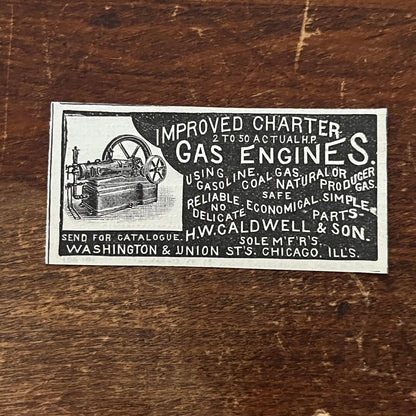 H.W. Caldwell & Sons Improved Charter Gas Engines Original Advertisement AD8-P29