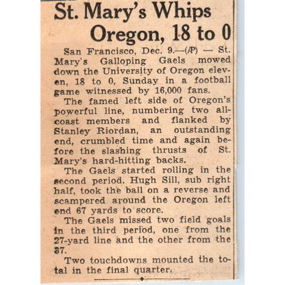 St. Marys Beats Oregon College Football 1935 Minneapolis Journal Article AE7-N5