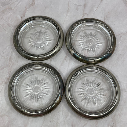 Vintage Leonard Silver Plate Crystal Coasters Set of 4 Starburst Italy TF4