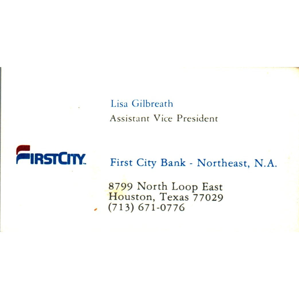 Lisa Gilbreath First City Bank Houston Vintage Business Card SE3-B8