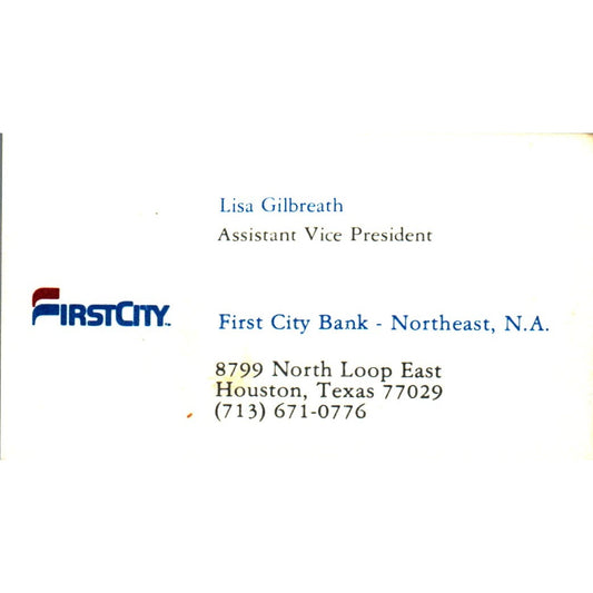 Lisa Gilbreath First City Bank Houston Vintage Business Card SE3-B8