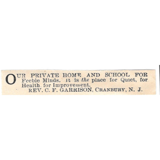 Rev. C.F. Garrison Home & School for Feeble Minds Cranbury NJ 1894 Ad AB6-S7