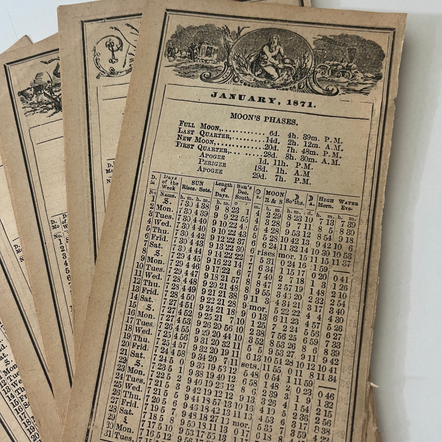 1871 Calendar 12 Pages 1871 Boston Almanac Clipping SAI2-H3