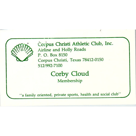 Corpus Christi Athletic Club Corby Cloud Vintage Business Card SC9-B3