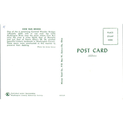 Cow Run Bridge #25 Marietta Ohio Covered Bridge Postcard PC5