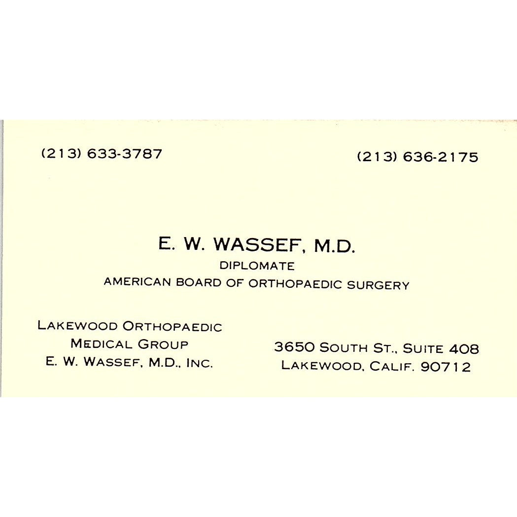 American Board of Orthopedic Surgery E.W Wassef Lakewood CA Business Card SF3-B8