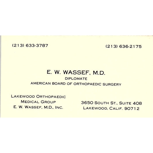 American Board of Orthopedic Surgery E.W Wassef Lakewood CA Business Card SF3-B8