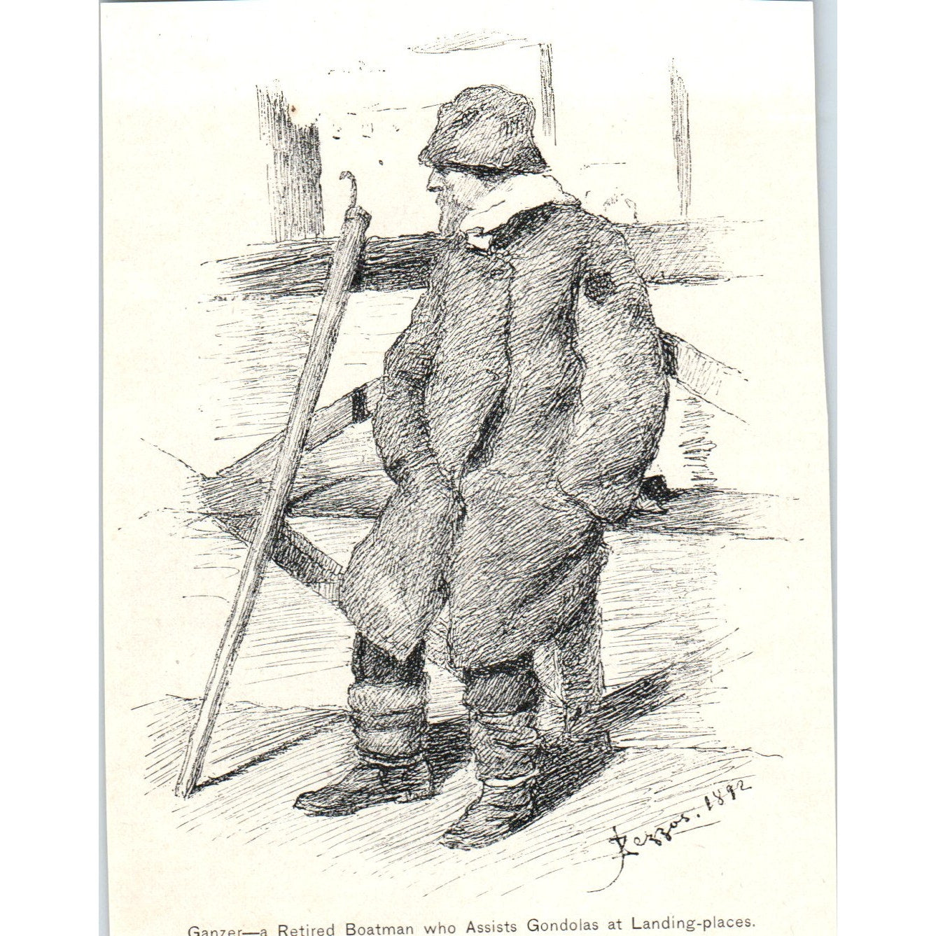 Ganzer Retired Boatman Assisting Gondolas Rezzos Illustration 1892 Print AK5-H8