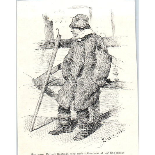 Ganzer Retired Boatman Assisting Gondolas Rezzos Illustration 1892 Print AK5-H8