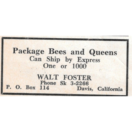 Package Bees and Queens Walt Foster Davis CA 1961 Magazine Ad AK6-S13