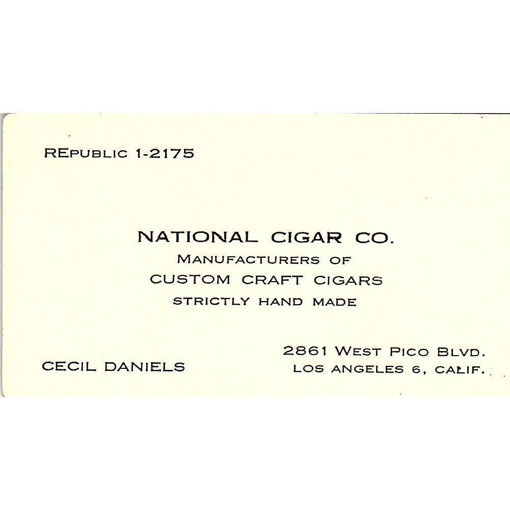 National Cigar Co. Cecil Daniels Los Angeles CA Vintage Business Card SB4-B2