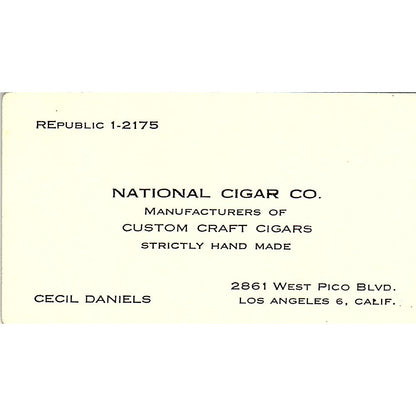 National Cigar Co. Cecil Daniels Los Angeles CA Vintage Business Card SB4-B2
