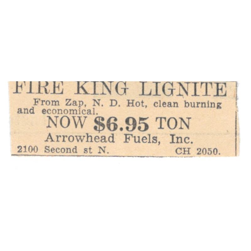 Arrowhead Fuels Fire King Lignite Coal 1935 Minneapolis Journal Ad AE7-H3