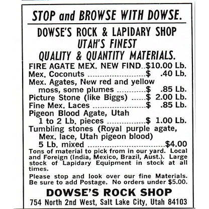 Dean's Agate Shop Bakersfield California 1972 Ad AF8-M1